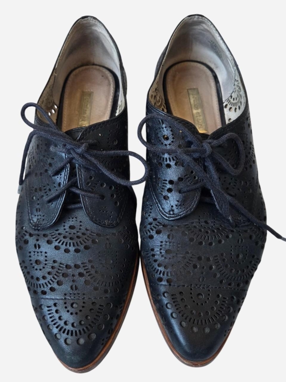 Leather perforated lace up oxfords black retro preppy dark academia women's 7.5